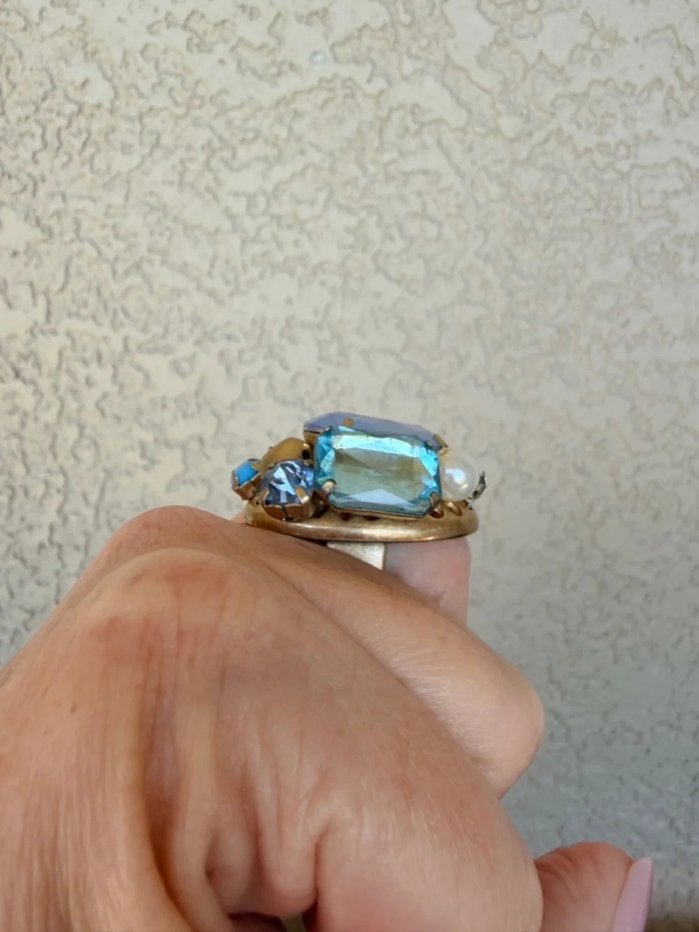 Bold Lavender Multistone Statement Ring with Aqua and Pearl Accents